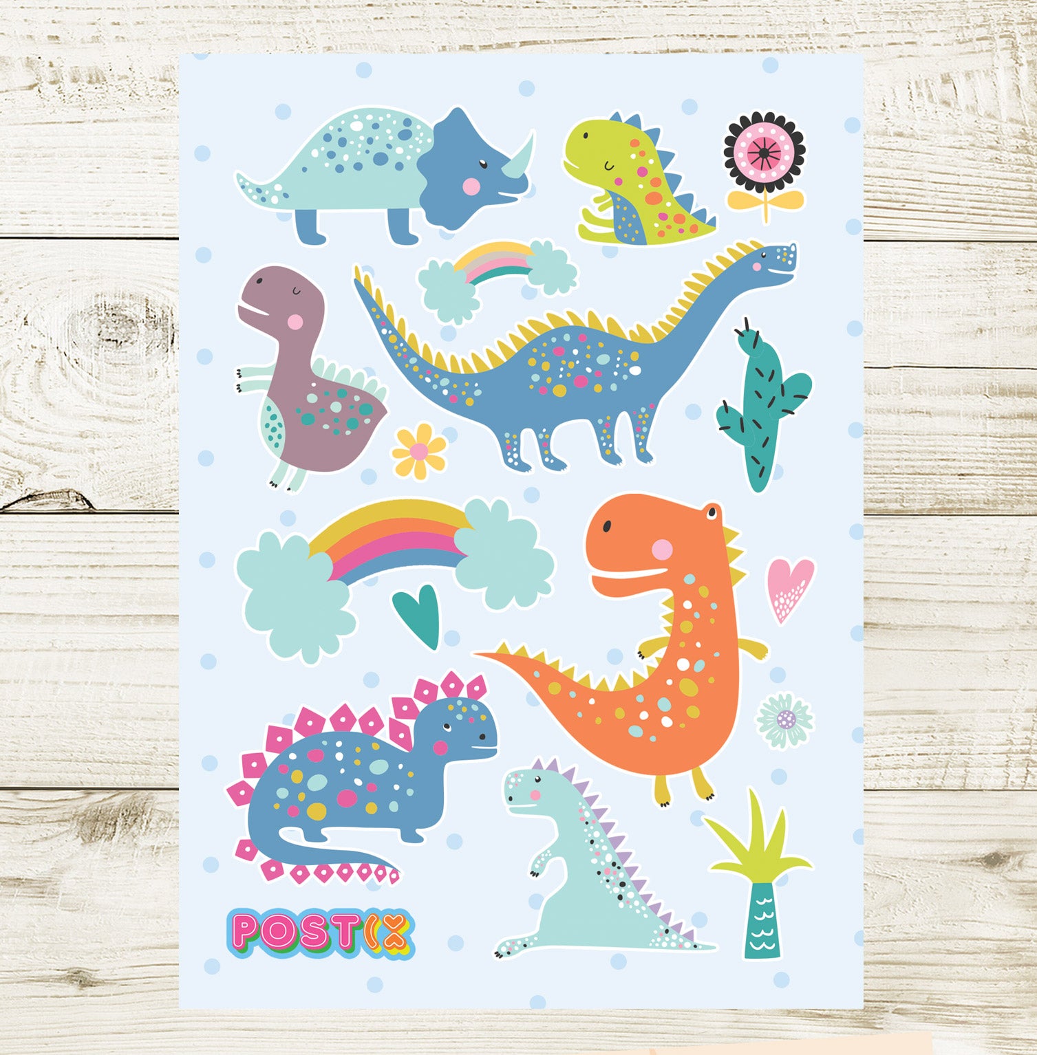 Rainbow Dinos A6 Sticker Sheet