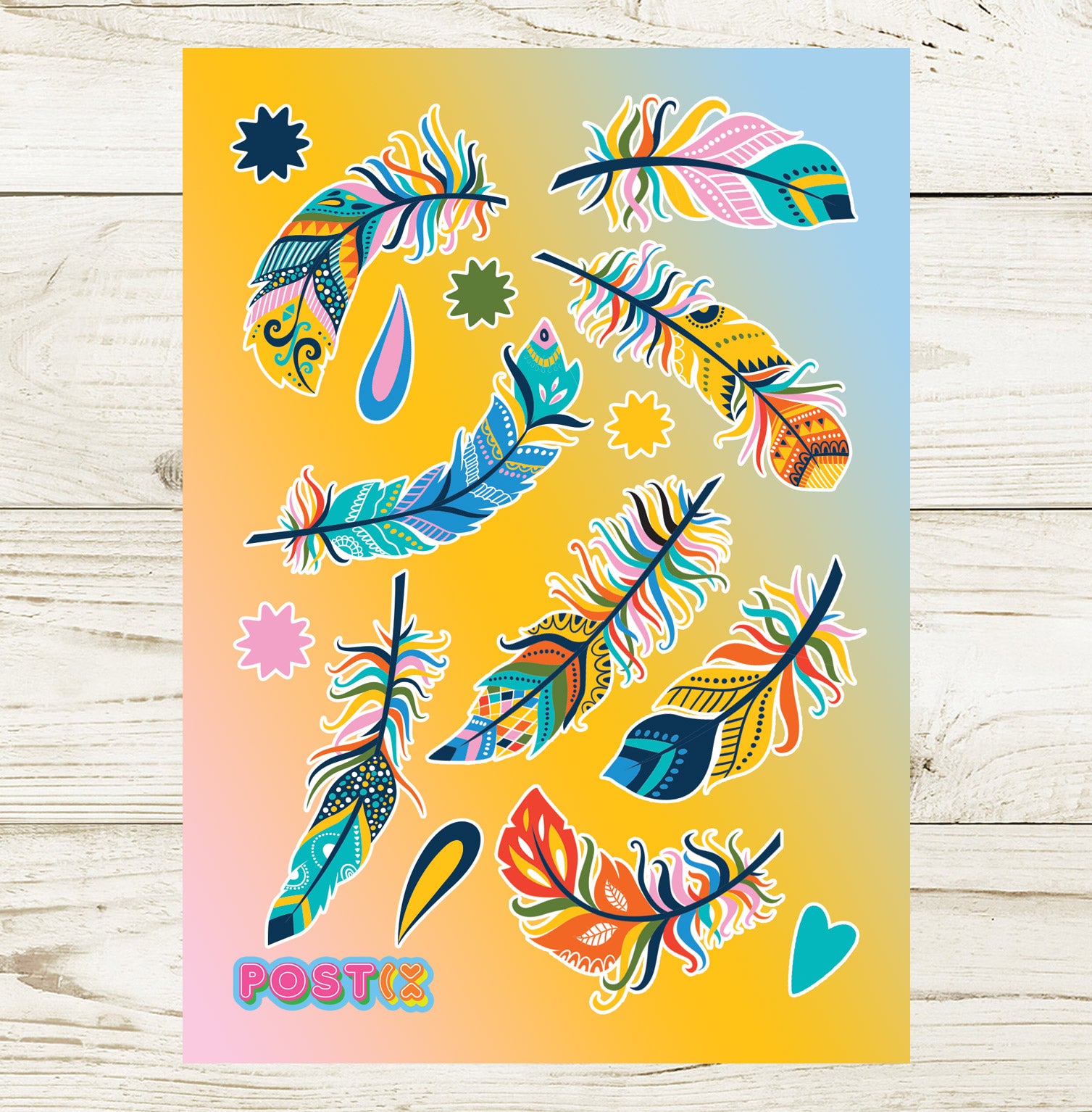 Rainbow Feathers A6 Sticker Sheet