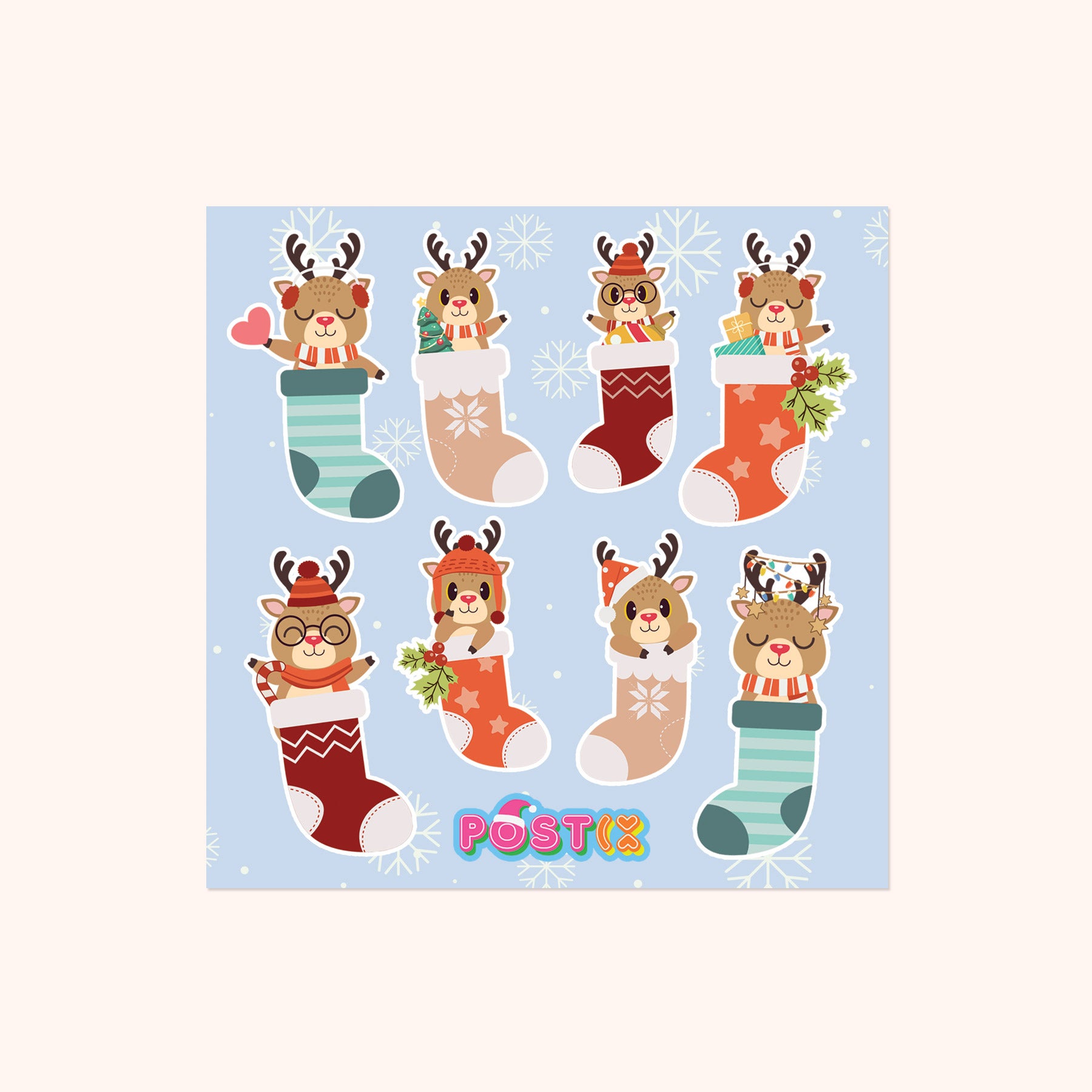 Reindeer Stockings Square Sticker Sheet