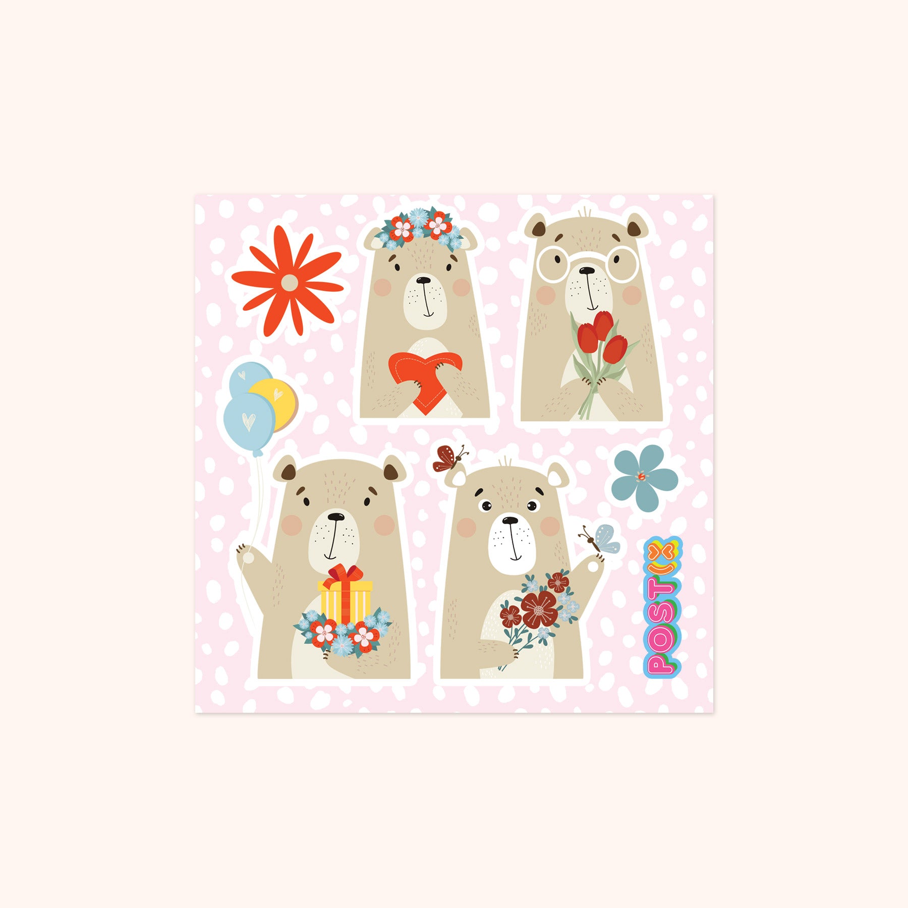 Beary Romantic Square Sticker Sheet