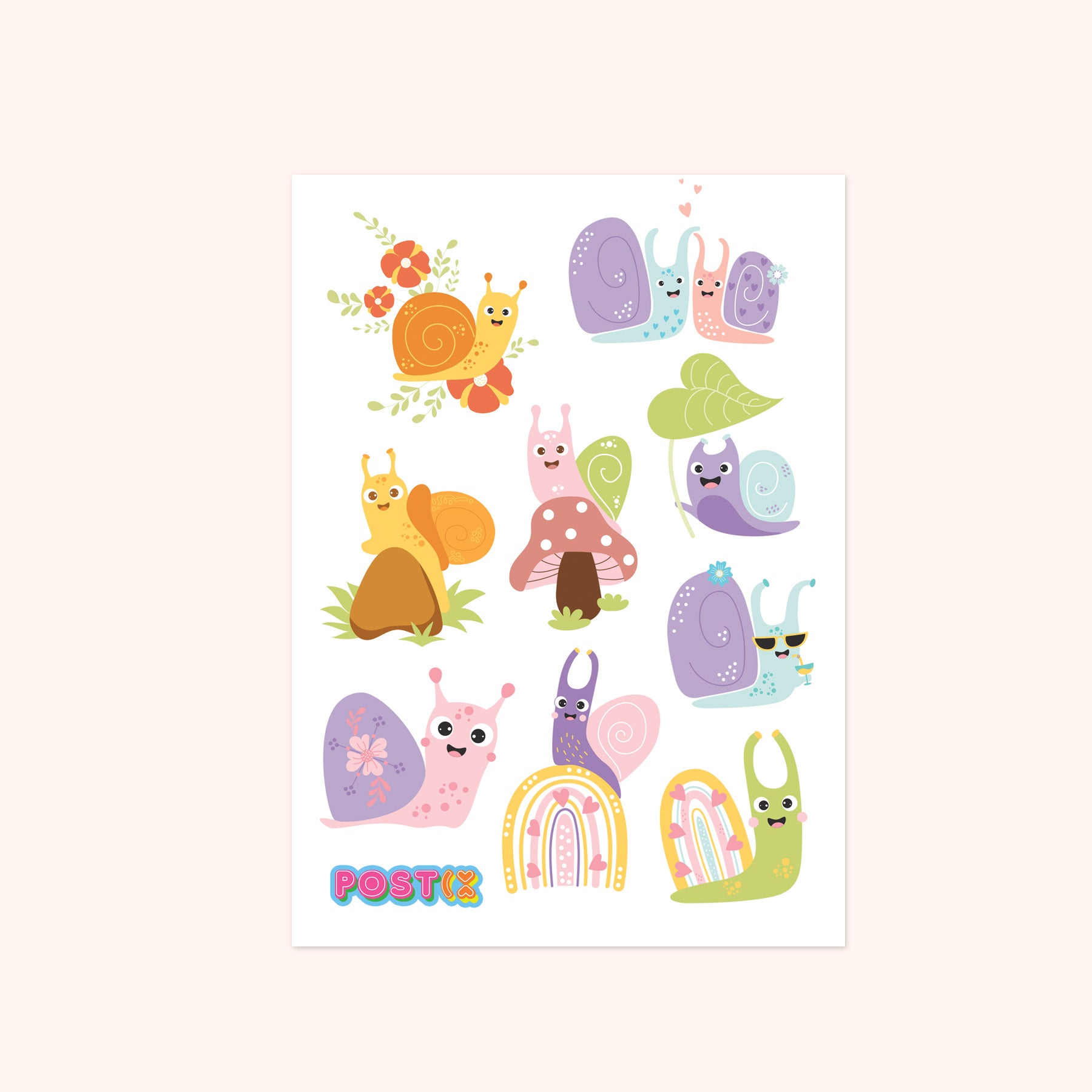 Smiling Snails A6 Paper Sticker Sheet