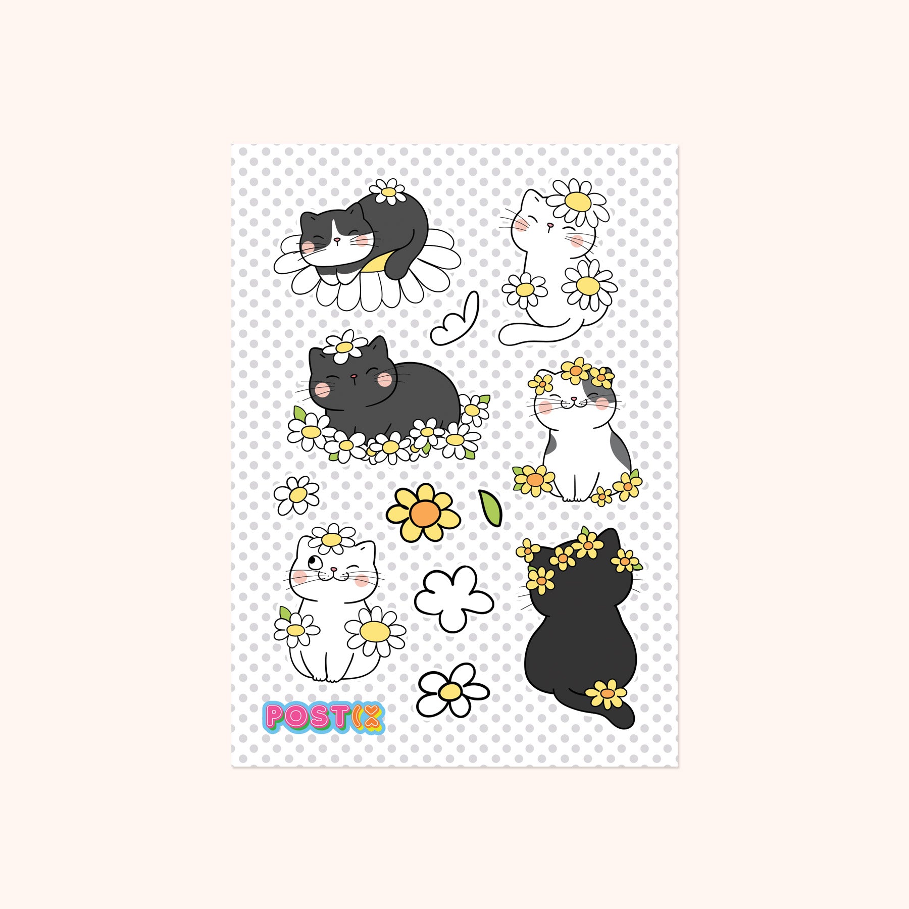 Daisy Chain Cats A6 Sticker Sheet