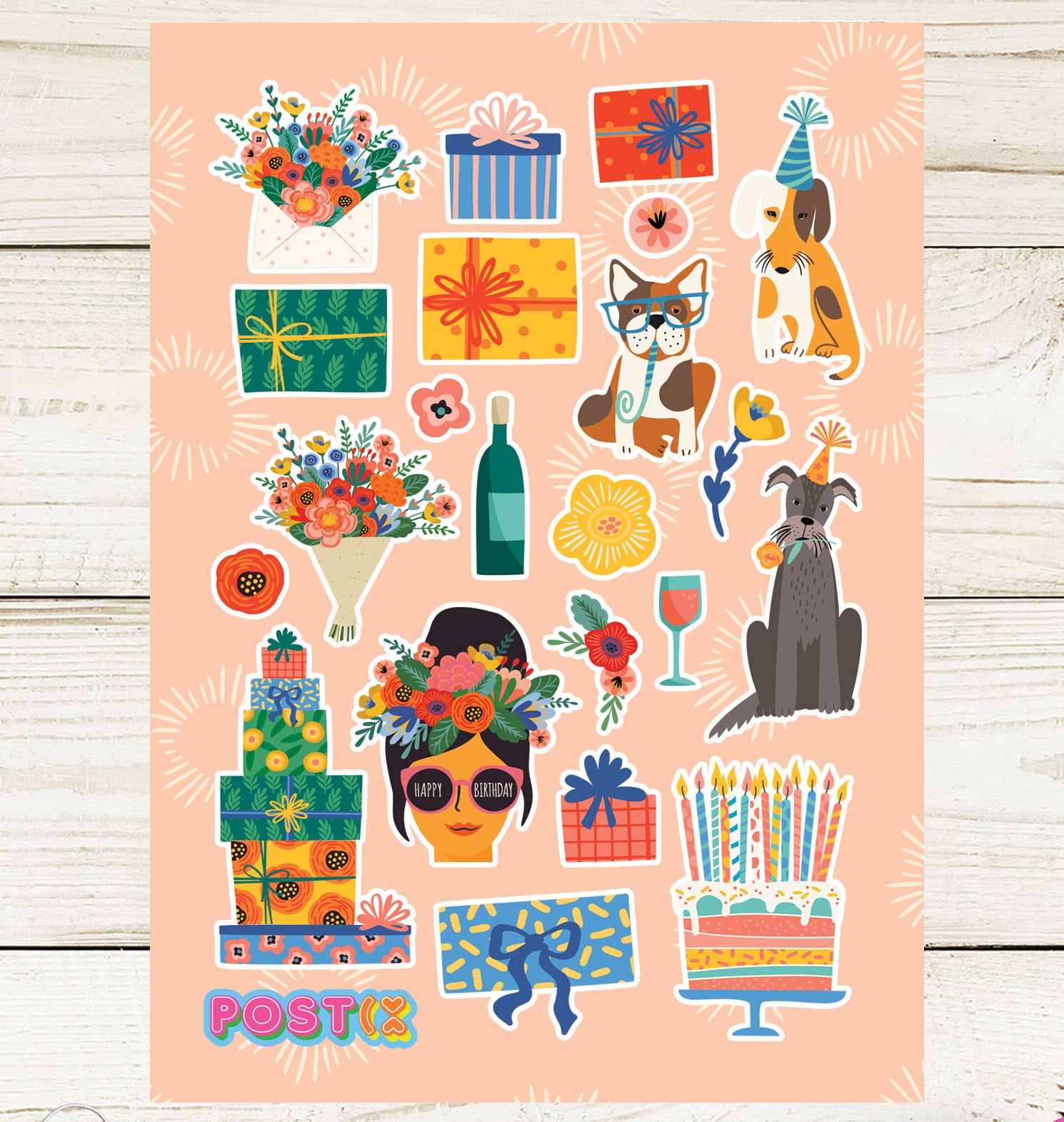 Presents, Pups and Peonies A5 Sticker Sheet