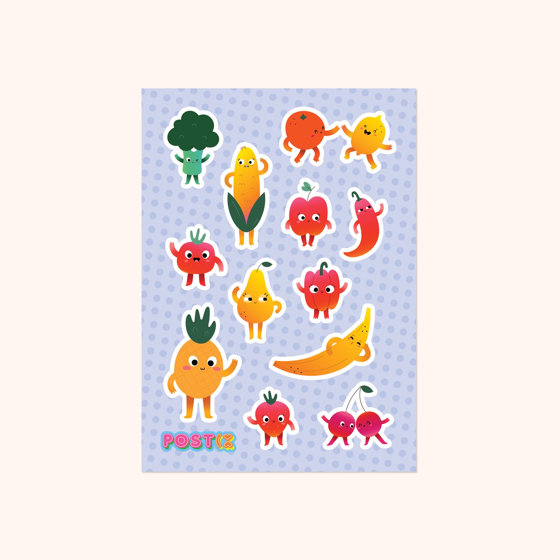 Fruit n Veggie Toons A6 Sticker Sheet