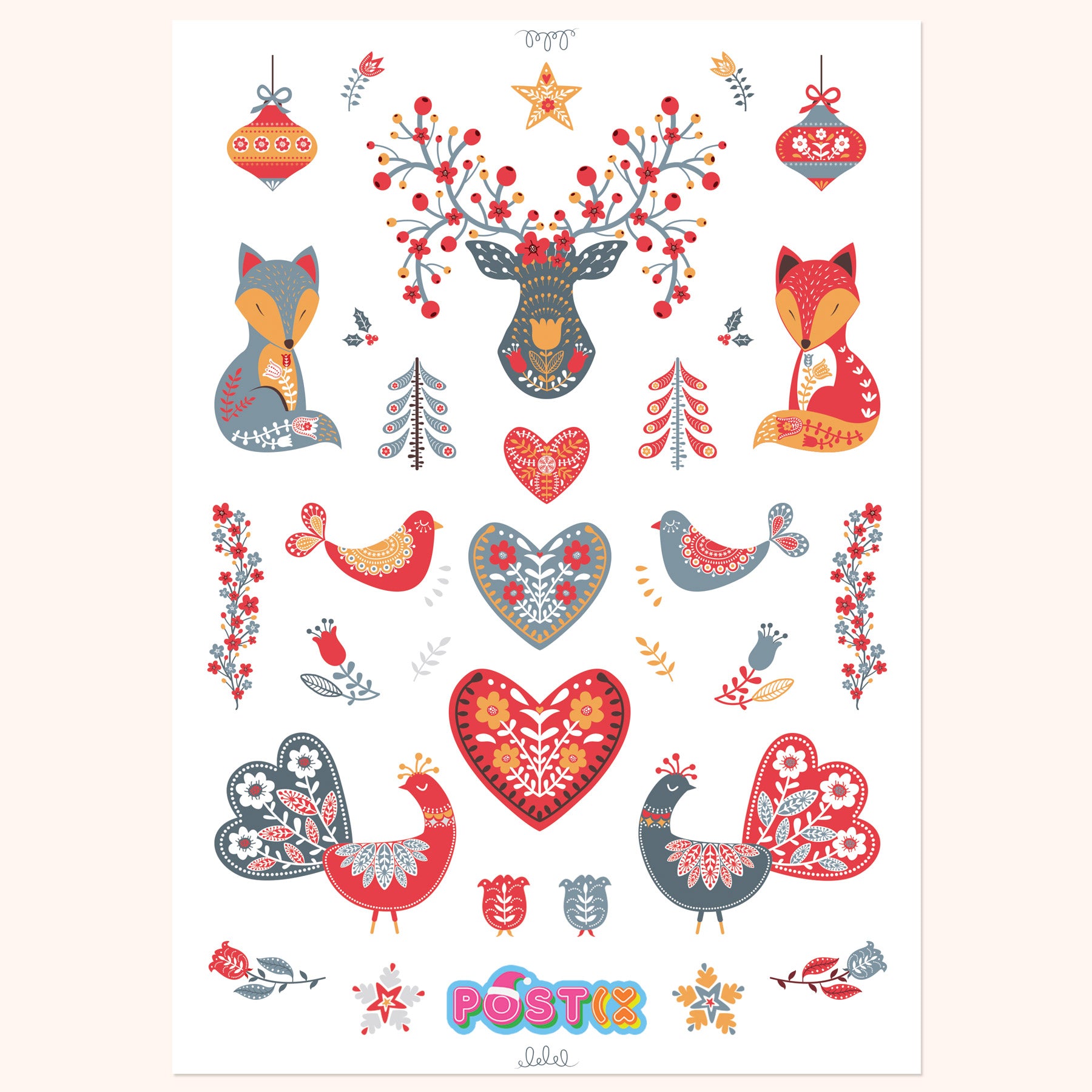 Folk Art Woodland Christmas A5 Sticker Sheet