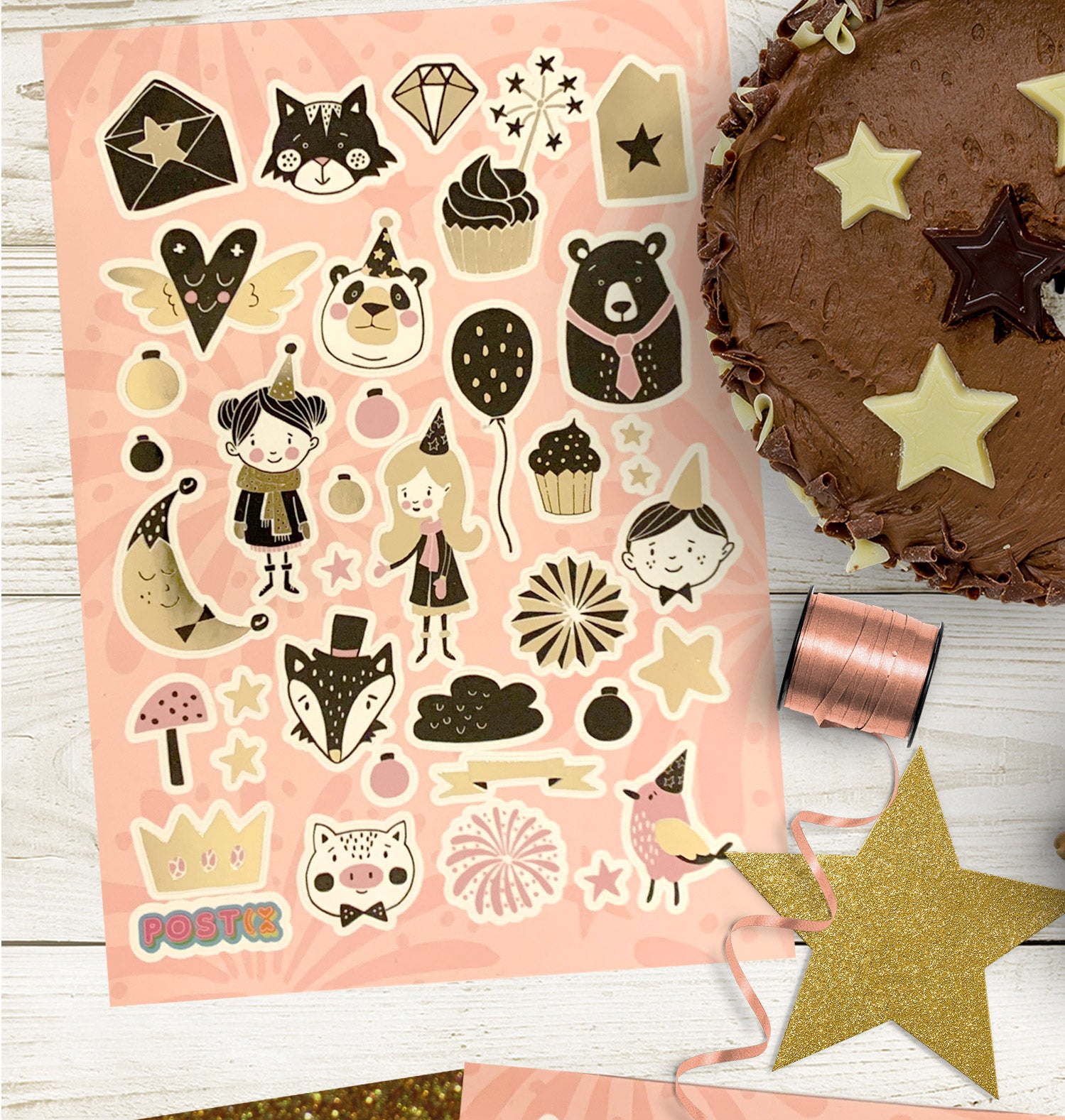 Gold New Year Kids Party A6 Foil Sticker Sheet