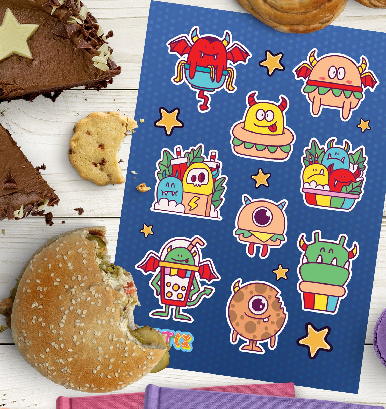 Snack Monsters A6 Sticker Sheet
