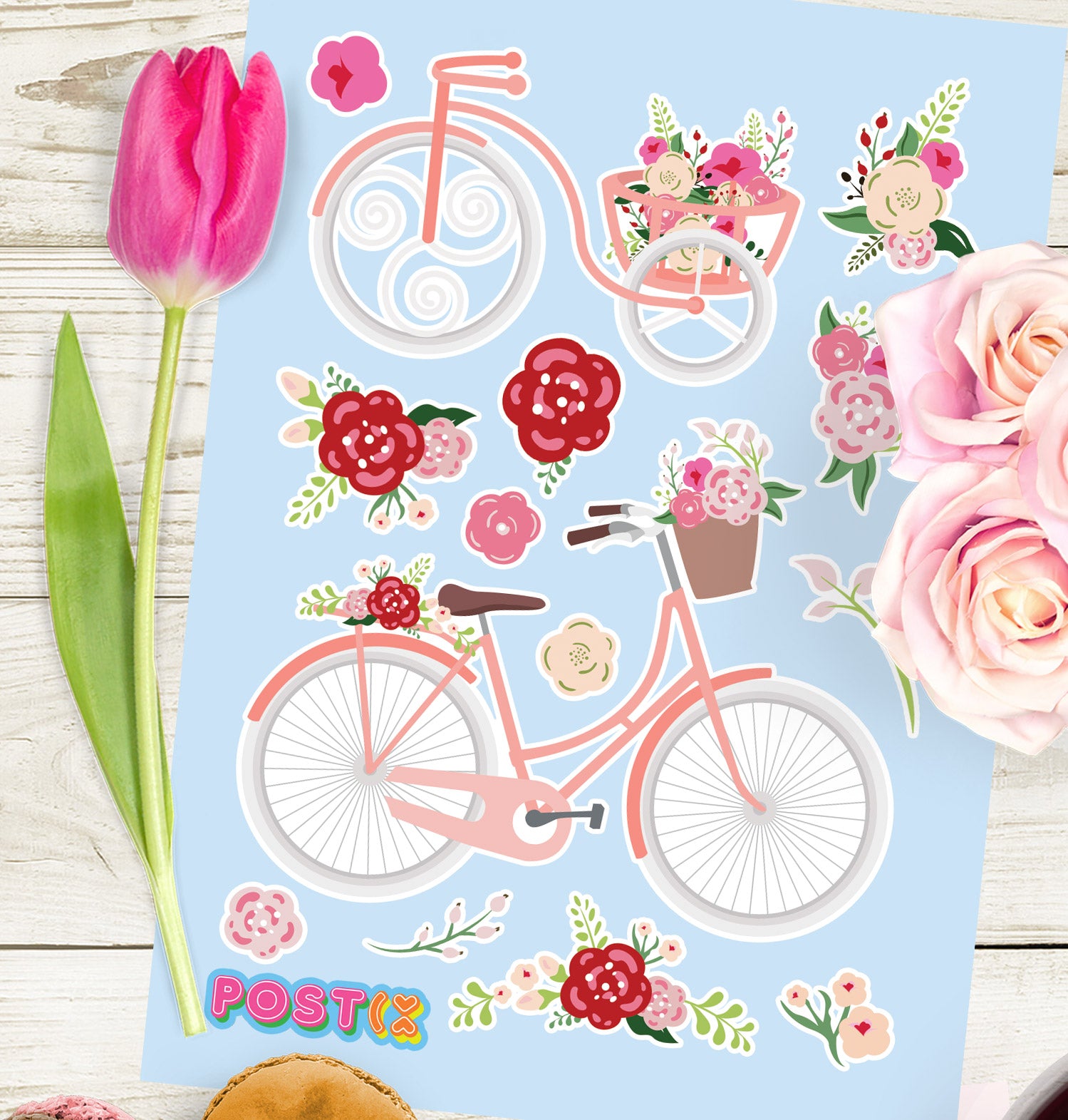 Floral Cruiser Bicycle A6 Sticker Sheet