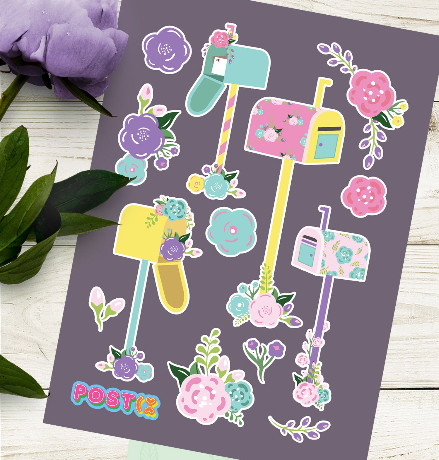 Floral Letterboxes A6 Sticker Sheet