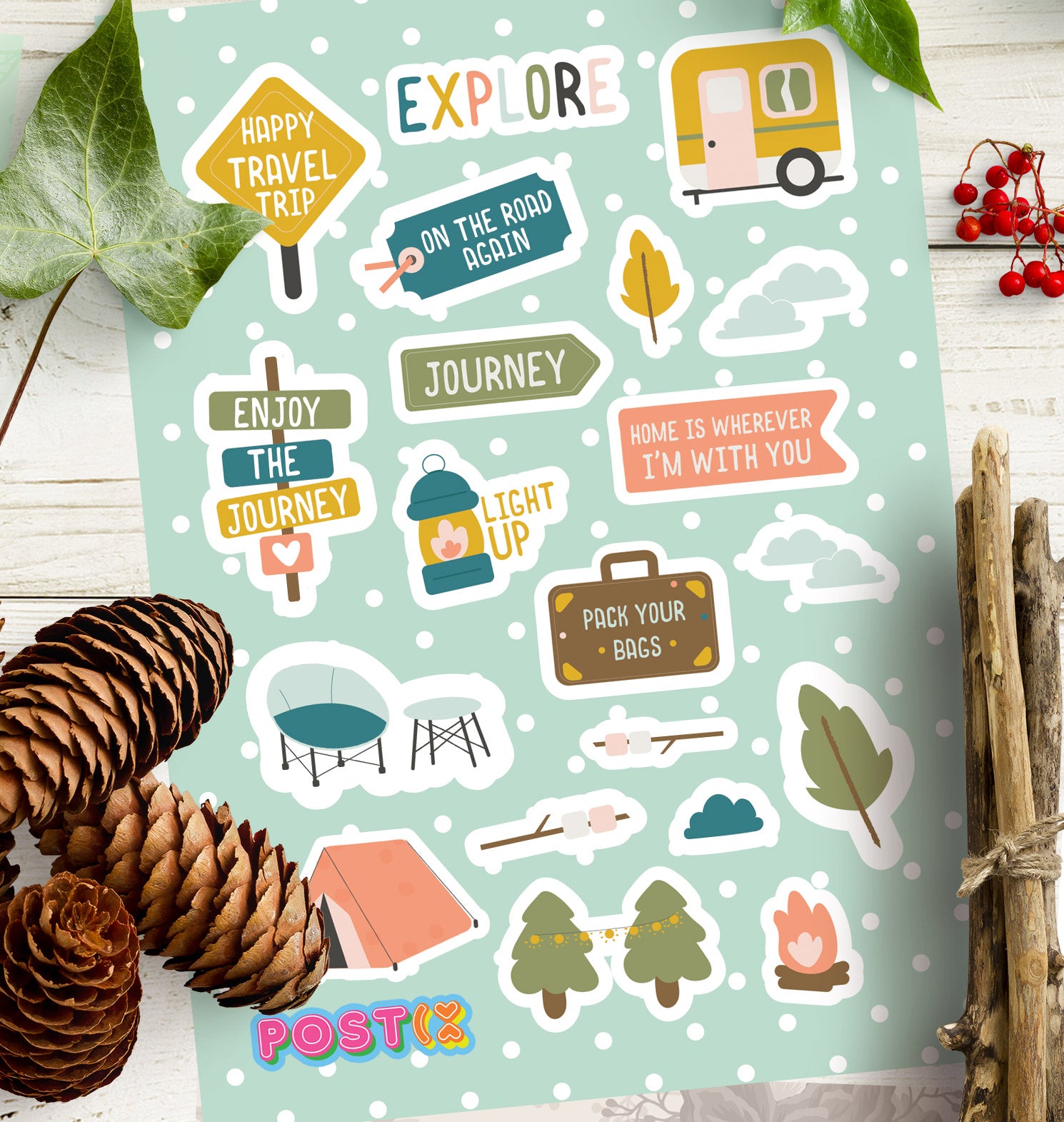 Cute Camping Adventures A6 Sticker Sheet
