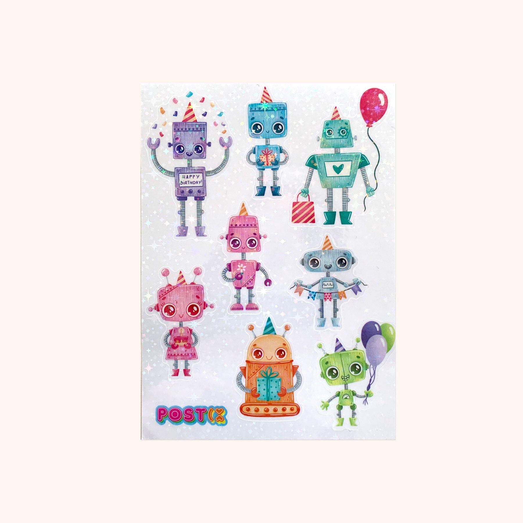 Party Bots Hologram A6 Sticker Sheet