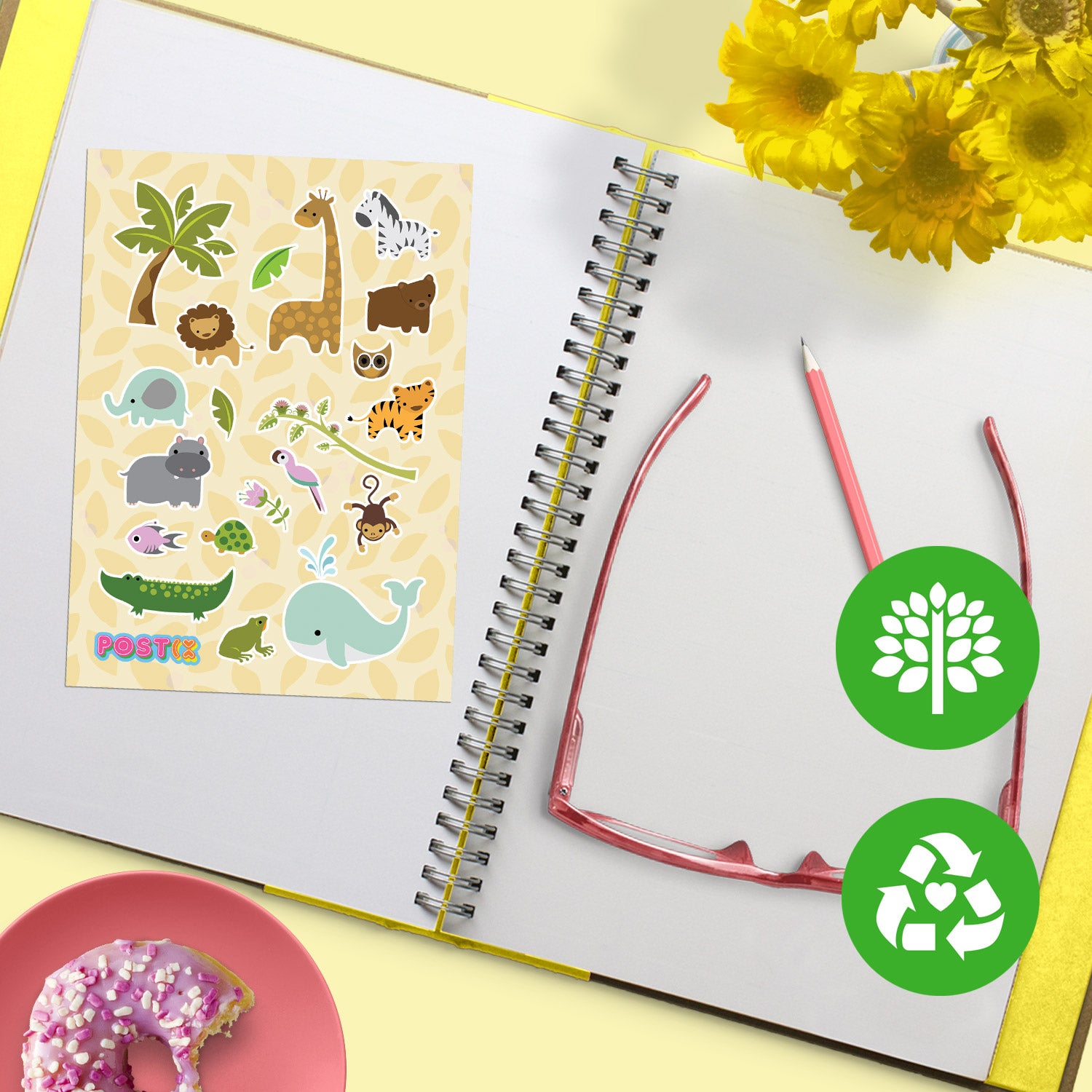 Wild Baby Animals Eco-Friendly A6 Sticker Sheet